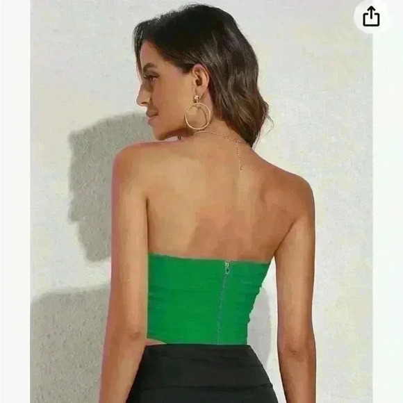 Strapless Open Back Boned Mesh Bustier Zip Back Corset Bodycon top Size L - Picture 4 of 12